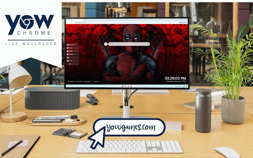 Deadpool Live Wallpaper :: Deadpool stands with crossed arms against a blood-red background with splatters, as two guns spin behind him in a circle.