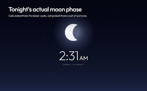 Solène — Living New Tab :: A living new tab that follows the sky outside. Real-time sky, live weather, real lunar phase. No news, no feed, no widgets.