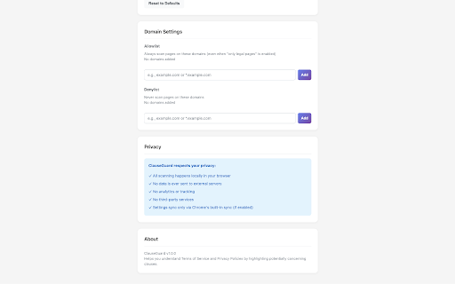 ClauseGuard - Terms & Privacy Scanner :: Detects and highlights risky clauses in Terms of Service and Privacy Policy pages. Works fully offline with no data collection.