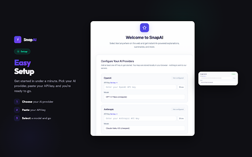 SnapAI :: Select text on any webpage and instantly get AI-powered explanations, summaries, translations, and more.
