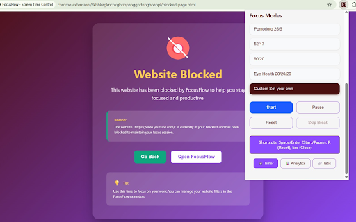 Full Screen Control :: A productivity-focused screen time management extension with customizable timers and work-break cycles