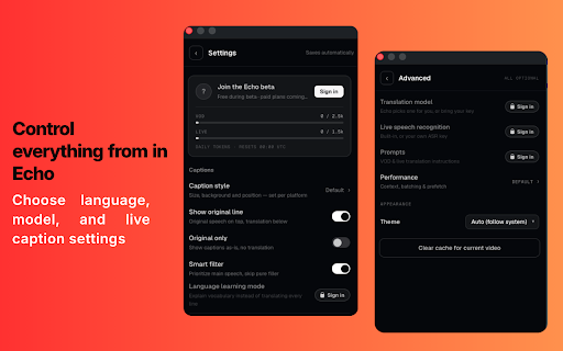 Echo Captions: Video & Subtitle Translator :: Translate YouTube videos, Twitch & Kick live streams and Crunchyroll anime. Auto AI subtitles & live captions in 14 languages.