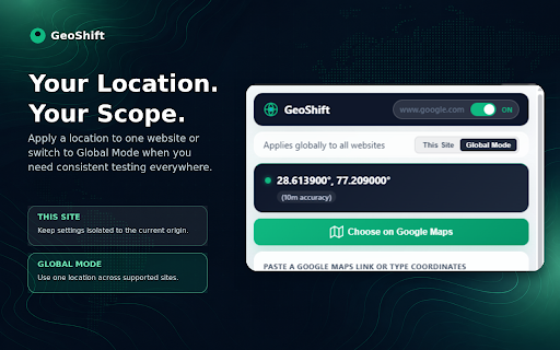 GeoShift – Location Changer & GPS Tester :: GPS location changer for websites. Pick a place on Google Maps or paste coordinates to test browser geolocation.