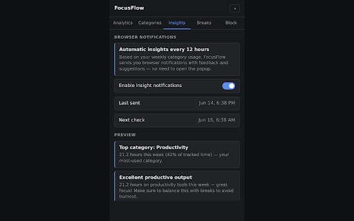 Singletask :: Tracks site usage with daily/weekly analytics, sends break reminders, and blocks distracting sites with a cooldown.
