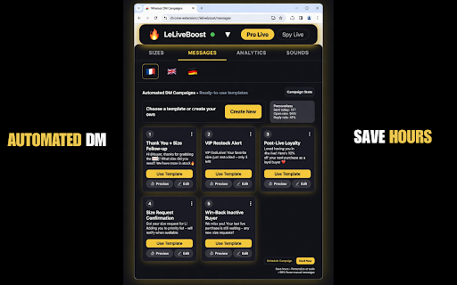 Whatnot Live Boost: Seller Analytics, CRM & Tools :: Whatnot seller tools, real-time size detection, smart queue, buyer CRM, auto DM campaigns, competitor tracking, live analytics