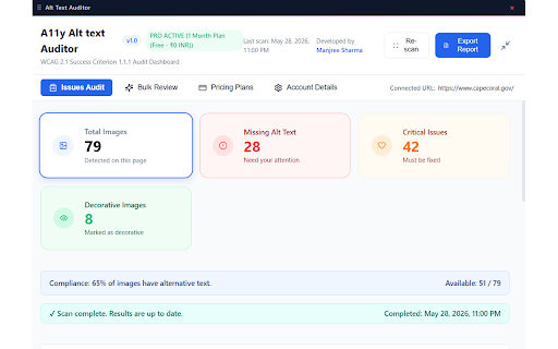 A11y Alt text Auditor :: Analyze, audit, and generate WCAG 2.1 compliance reports for web images with accessibility tools.