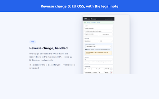 VAT Invoice Generator :: Build a branded VAT invoice and export it as a clean PDF. Fully offline core. Not tax advice.