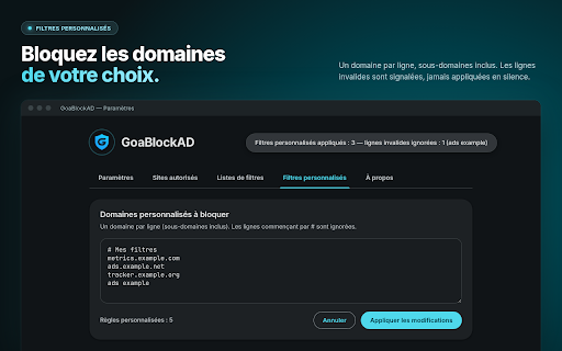 GoaBlockAD :: Simple, effective ad blocker: blocks ad and tracker requests, hides leftover ad slots and removes YouTube ads.