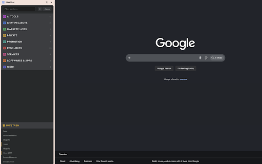 Stashbar :: A persistent sidebar for bookmarks with stashes, groups, links, and smart tab hibernation.