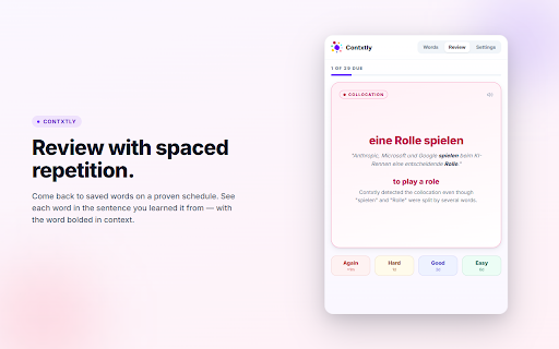 Contxtly :: Translate words in context as you browse. Save vocab and review with spaced repetition to learn languages naturally, all for free.