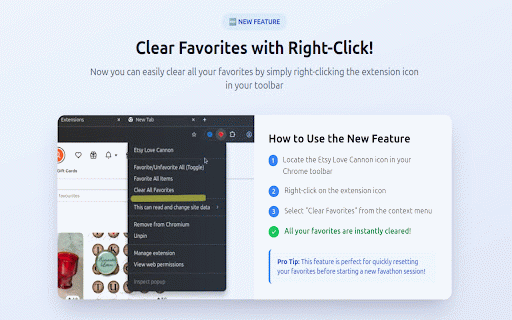 Etsy Love Cannon :: Bulk favorite and unfavorite Etsy items. Perfect for Etsy teams and collectors to quickly manage favorites on any Etsy page.