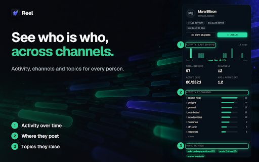 Reel - Discord AI Agent & Chat Exporter :: Ask AI about any Discord server inside Discord. 3 free questions. Discord chat export to Excel, CSV. Not affiliated with Discord.