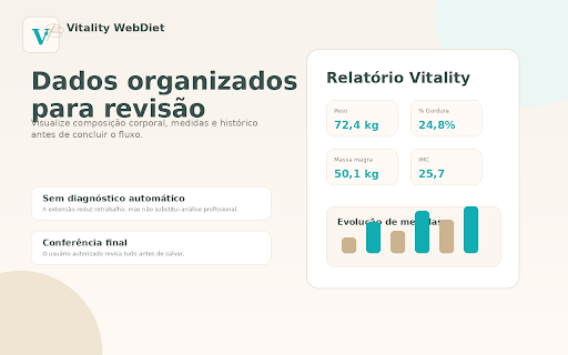 Vitality WebDiet Painel :: Integra o Vitality ao WebDiet para selecionar pacientes, abrir relatórios e preencher avaliações corporais automaticamente.