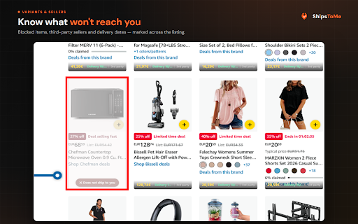 ShipsToMe - Amazon Delivery Filter :: Does it ship to you? ShipsToMe checks every Amazon product automatically and shows price and delivery date directly on the listing.