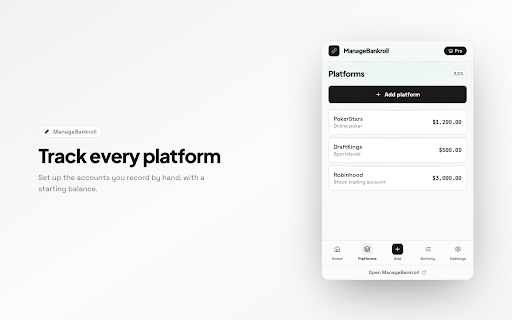 ManageBankroll — Quick Add :: Log profit, loss and bankroll activity by hand or voice. A fast P&L tracker for poker, sports, trading and crypto.