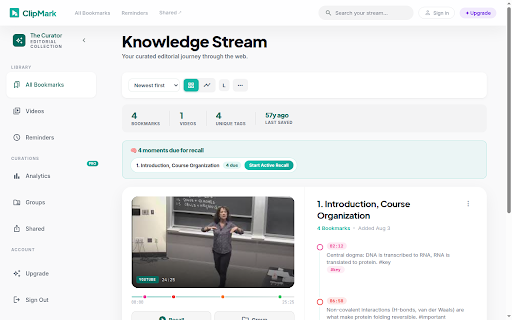 YouTube Notes to Anki Flashcards & Spaced Repetition — ClipMark :: Turn YouTube lectures into timestamped notes and Anki flashcards, lock them in with spaced-repetition review. No account needed.