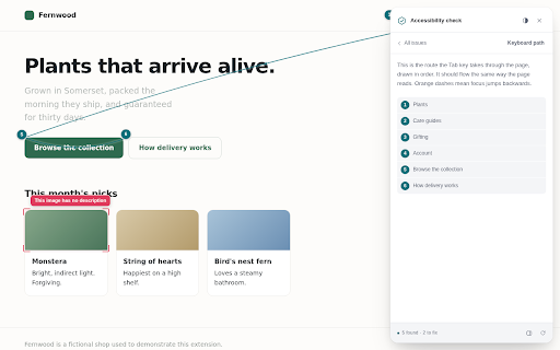 Live Accessibility Overlay :: Find accessibility problems on any page, in plain language: contrast, headings, alt text and keyboard order. Checked locally.