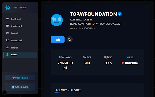 TOPAY Node :: Control your TOPAY node, track device IP, and monitor points and uptime
