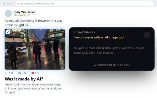 Provyn – Reverse Image Search, Fake Photo & Misinformation Fact-Checks :: Don't be fooled by misinformation. Hover any picture to see who took it, when, and any fact-checks, even of photos in screenshots.