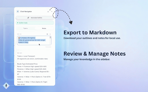 Chat Navigator :: Summarize chat conversations into a navigable outline with notes and exports.
