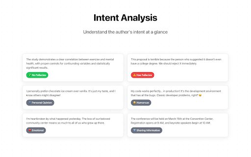 Logicat: AI-powered logical fallacy detector :: Understand posts faster. Spot fallacies, hidden intentions, and get quick summaries on X and Reddit.