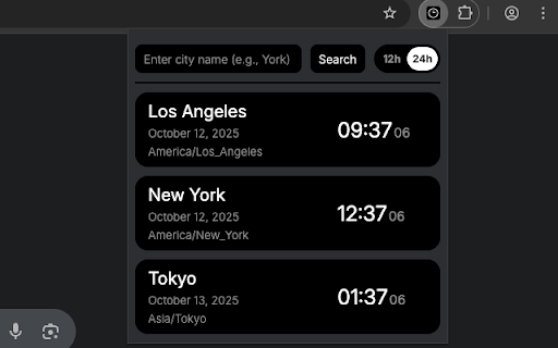 World Clocks :: Displays current time for selected cities with timezone support