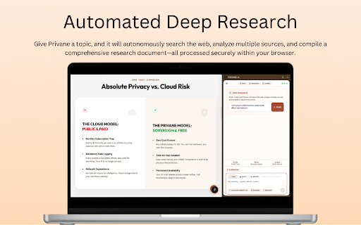 Privane Browser Intelligence :: 100% private, on-device AI browser assistant. Summarize, research, and chat using WebGPU — no data ever leaves your device.