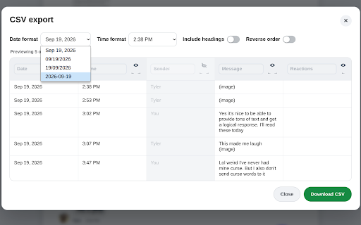 Facebook Messenger Export :: Export Messenger chats to PDF with customizable layout and visibility controls.