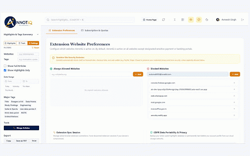 AnnotiQ :: Highlight web text, tag it, and manage your annotations.