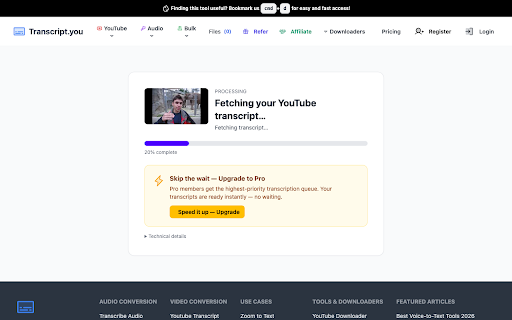 Transcript.you — Instant Transcripts :: Get a clean, exportable transcript of any YouTube or TikTok video in one click. Works on watch pages and shorts.