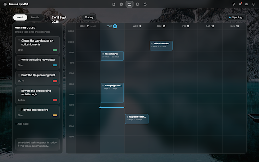 Focus+ by MDS :: Opens Focus+ in every new tab, and keeps your focus timer running after you close it.