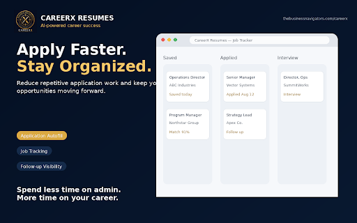 CareerX Resumes - Smart Resume & LinkedIn Career Toolkit :: Craft standout resumes with AI, sharpen your LinkedIn presence, and stay organized in your job search with CareerX Resumes.