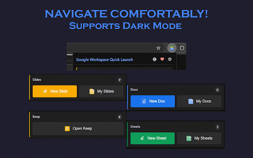 Google Workspace Quick Launcher: Instant Access & Create for Docs & More :: Quick access to create new Google Docs, Sheets, Presentations, Forms, or access Google Drive and other Google services