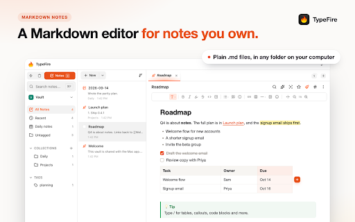 TypeFire: Text Expander, Markdown Notes & Clipboard :: Free text expander, Markdown notes and clipboard manager. Type a few letters, get the whole reply. Stop retyping the same things.