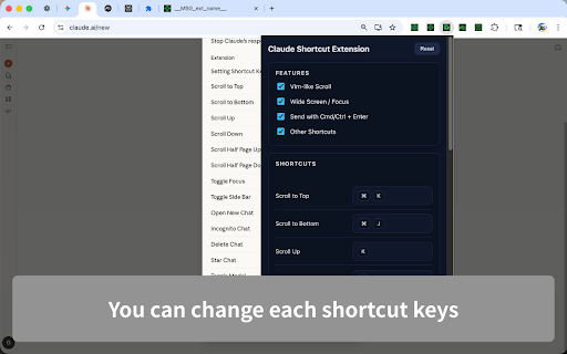 Claude Shortcut Effective Extension :: Safer send, vim-like scroll, model toggles, temporary chats, and clean UI for Claude.