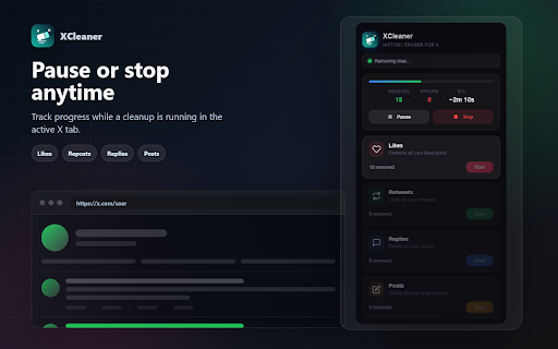 XCleaner - History Eraser for X :: Remove likes, reposts, replies, and posts from X locally in your browser. No account data is sent to XCleaner.