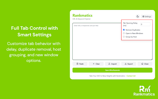 Bulk URL & Keyword Opener - Rankmatics :: Instantly Open URLs or Search Keywords in BULK – Save Time Like a PRO!