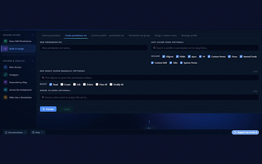 SF Permission Studio :: View, compare, clone, build and assign Salesforce permissions and access across profiles, permission sets, groups and users.