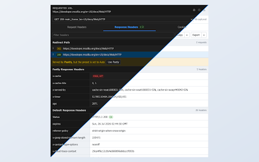 CDN Headers & Cookies :: Inspect request headers, response headers, CDN debug headers and cookies for any request on the page.