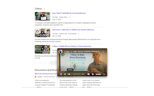 YouTube Hover Player :: Plays YouTube videos in a popup when hovering over their thumbnails in Google serach or Image Search.