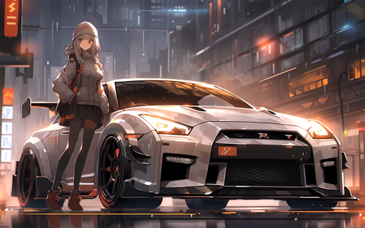 Anime Girl with Nissan GT-R R35 Night City Live Wallpaper :: Transform your new tab with an HD live wallpaper featuring an anime girl and a Nissan GT-R R35 in a vibrant night cityscape.