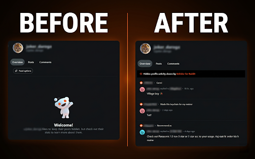 Unhider for Reddit :: Seamlessly explore hidden user profiles, read deleted comments, and view removed posts natively within the interface on Reddit.com.