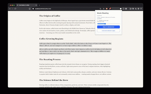 Bionic Reading :: Apply bionic reading formatting to selected text or entire sites.