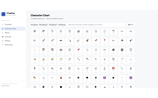 Wingdings Translator — All Fonts :: Translate English ↔ Wingdings, Wingdings 2, Wingdings 3 & Webdings. Character chart, history, favorites. 100% offline.