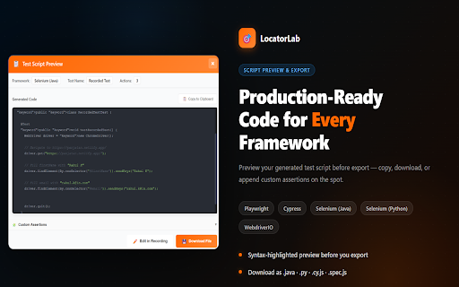 LocatorLab :: Complete test automation toolkit - Smart form fill, locator capture with health monitoring, and test recorder with script generation