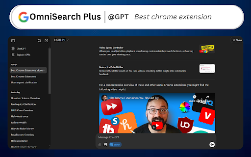 OmniSearch Plus - ChatGPT, Claude, YouTube, Bing Search Bar :: Quickly search across popular AI assistants, video platforms, and search engines directly from your address bar.