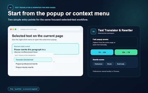 Text Translator & Rewriter for Web Pages :: Translate selected text and prepare customized AI rewrite prompts from active pages in one click.