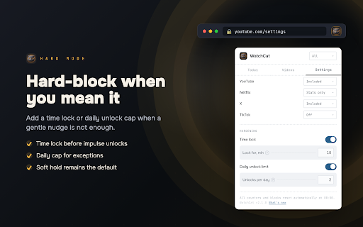 WatchCat :: WatchCat tracks screen time and sets limits. Free mode stays local; paid account sync is optional and consent-based.
