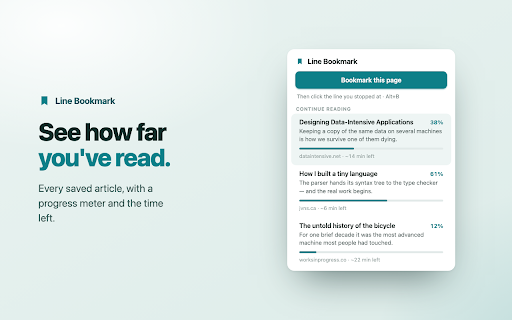 Line Bookmark – Save Reading Position & Resume Where You Left Off :: Save scroll position on any website: click the line where you stopped reading, then jump back to your exact spot later. No account.