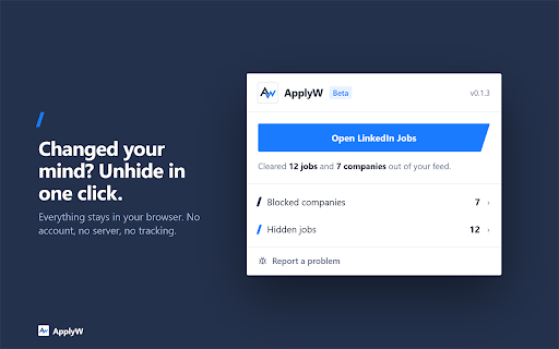 ApplyW - LinkedIn Job Language Filter :: Clean up LinkedIn Jobs: hide jobs you've viewed or applied to, filter by keyword and language, and block companies.